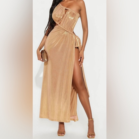 Fashion Nova Gold Backless Dress - Picture 8 of 10